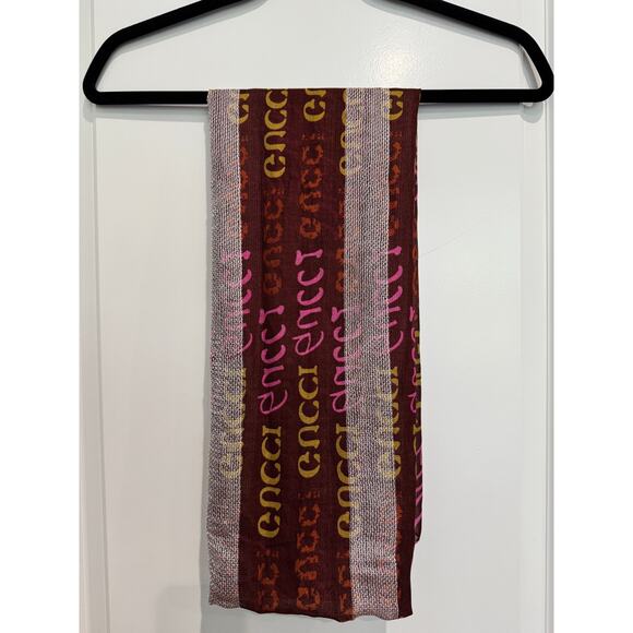 MSRP $330✨ Gucci Metallic Logo Scarf Wrap – 70” x 20” | Brown Pink Chartreuse ✨ - Picture 9 of 10